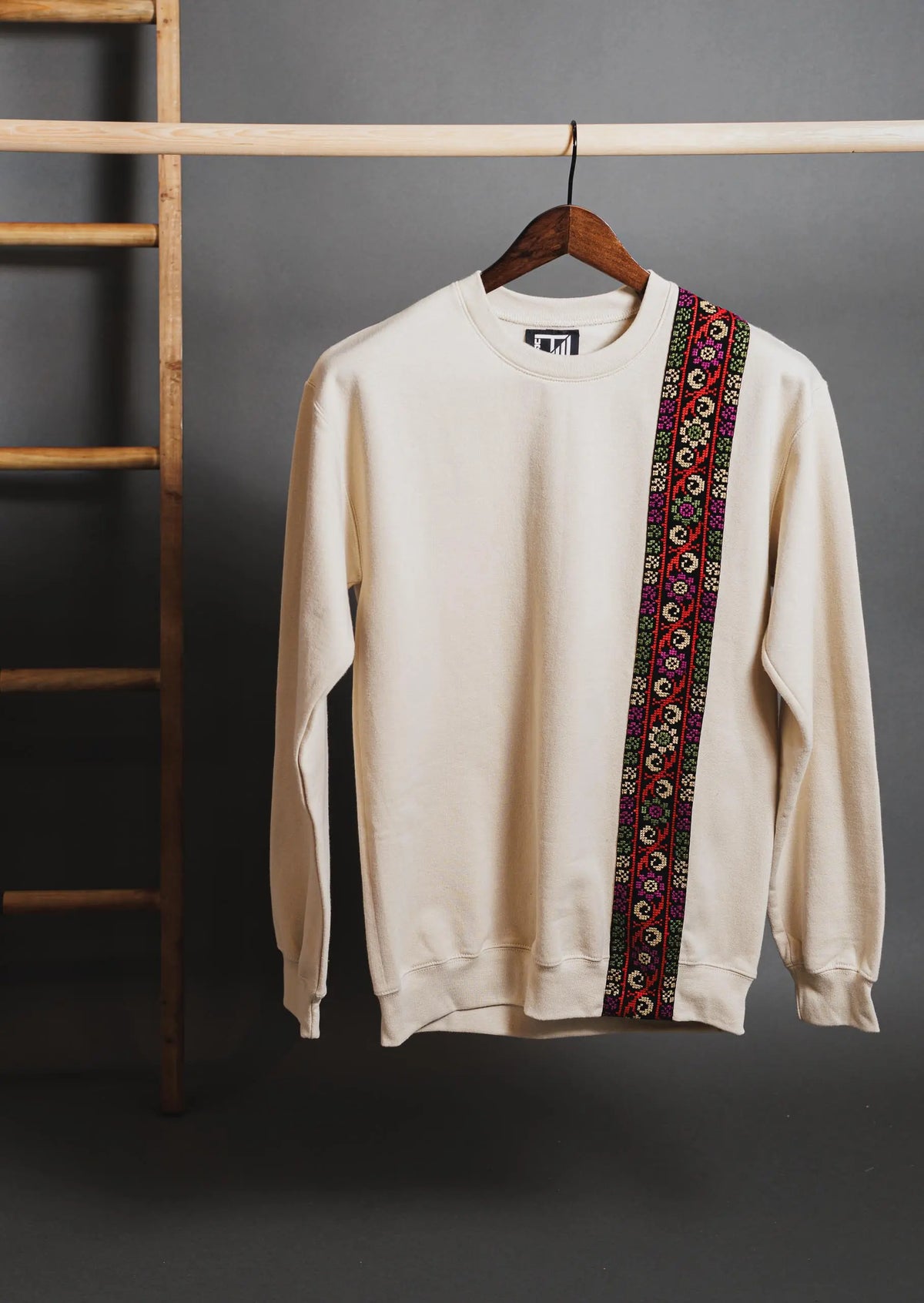 Multicolor Border Tatreez Sweatshirt Beige