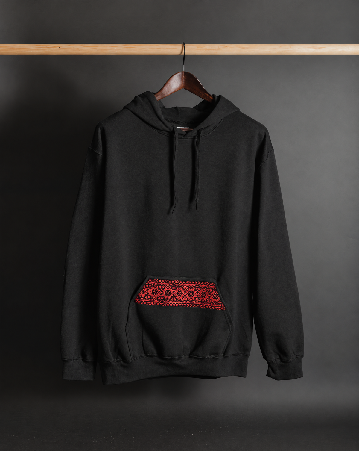Black with Red Tatreez | Tatreez Embroidered Hoodie