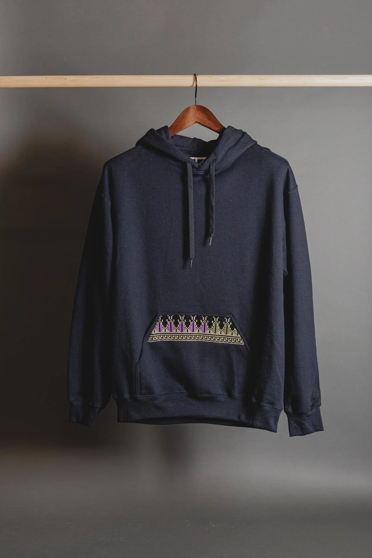 Black Tatreez Hoodie back embroidery detail