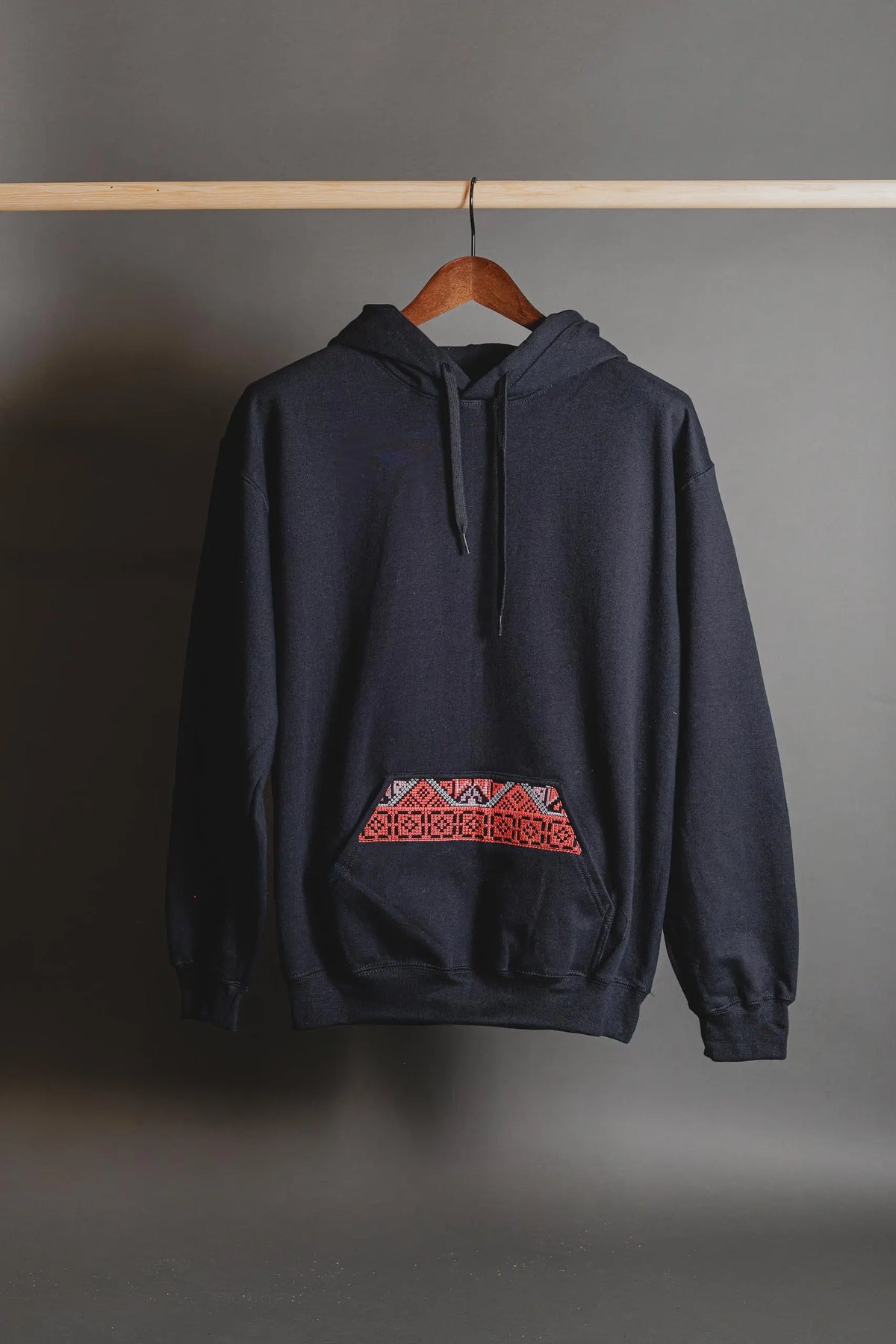 Sand hoodie Tatreez embroidery detail
