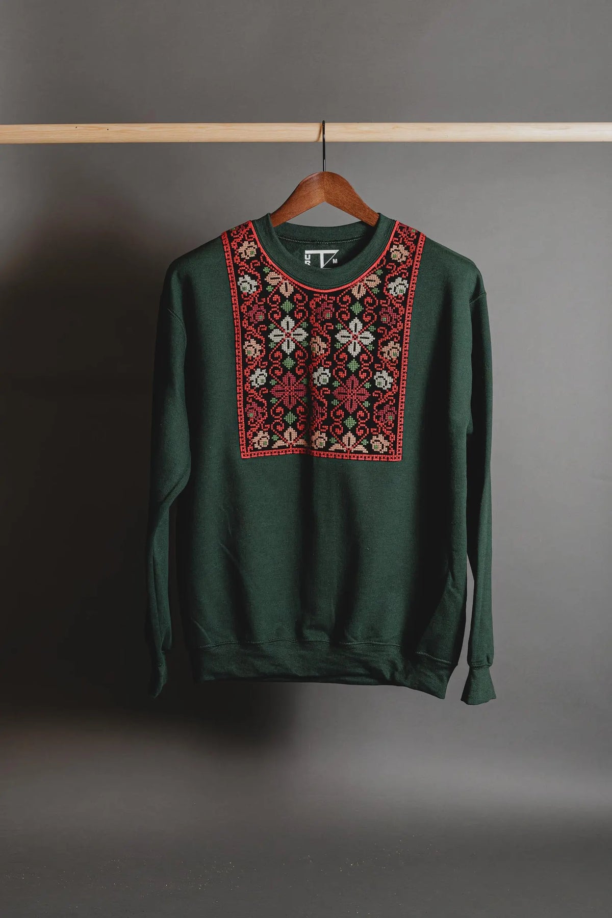 Sand Tatreez Collar Sweatshirt with Maroon embroidery