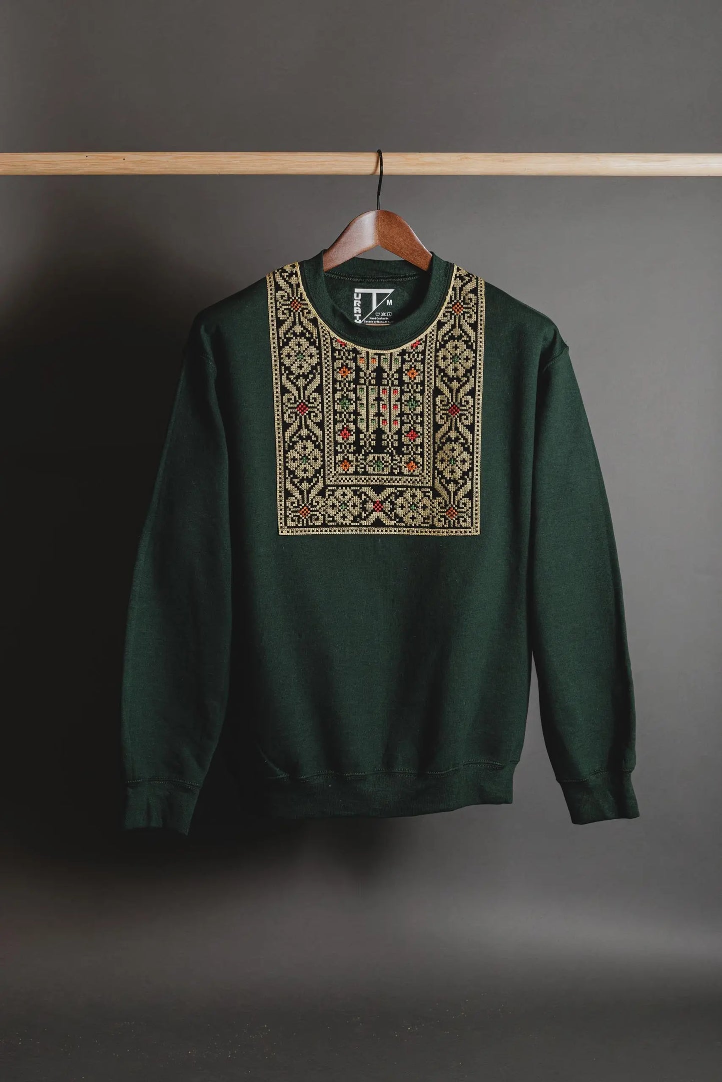 Olive Green Tatreez Collar Sweatshirt detail