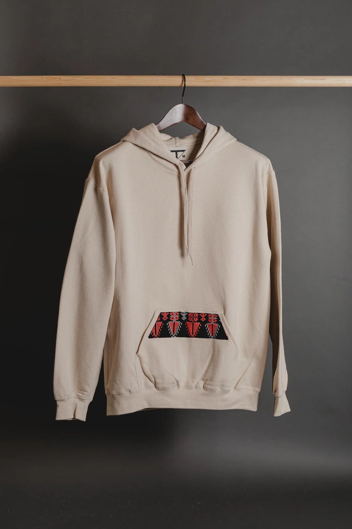 Black hoodie Red Star Tatreez embroidery detail