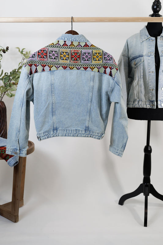 Light Blue Tatreez Denim Jacket