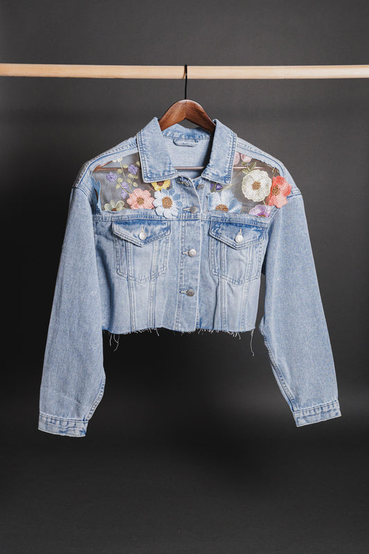 Floral Breeze Cropped Denim Jacket
