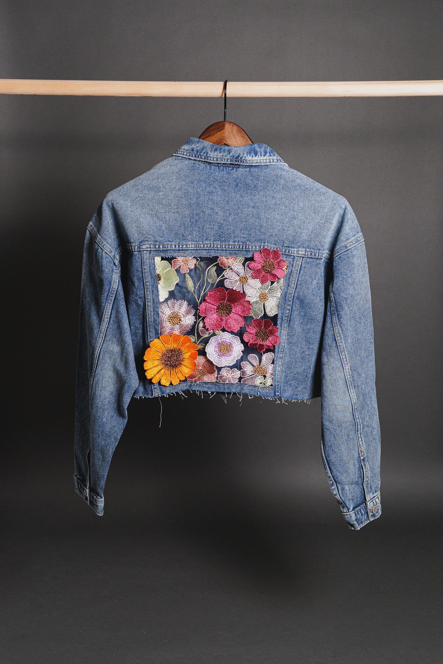 Floral Breeze Cropped Denim Jacket | Embroidered Floral Design | Limited Edition Mona Al Kurdi