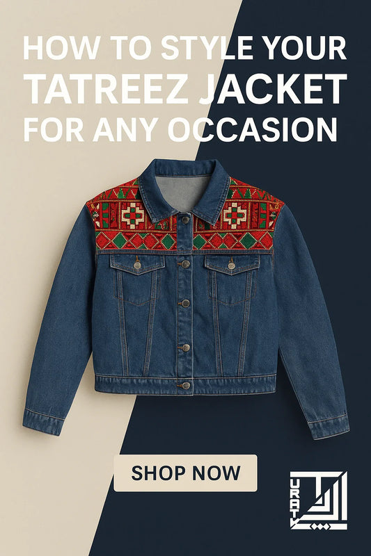 Palestinian Tatreez embroidered denim jacket styled for different occasions – cultural heritage fashion by Turath Fashion