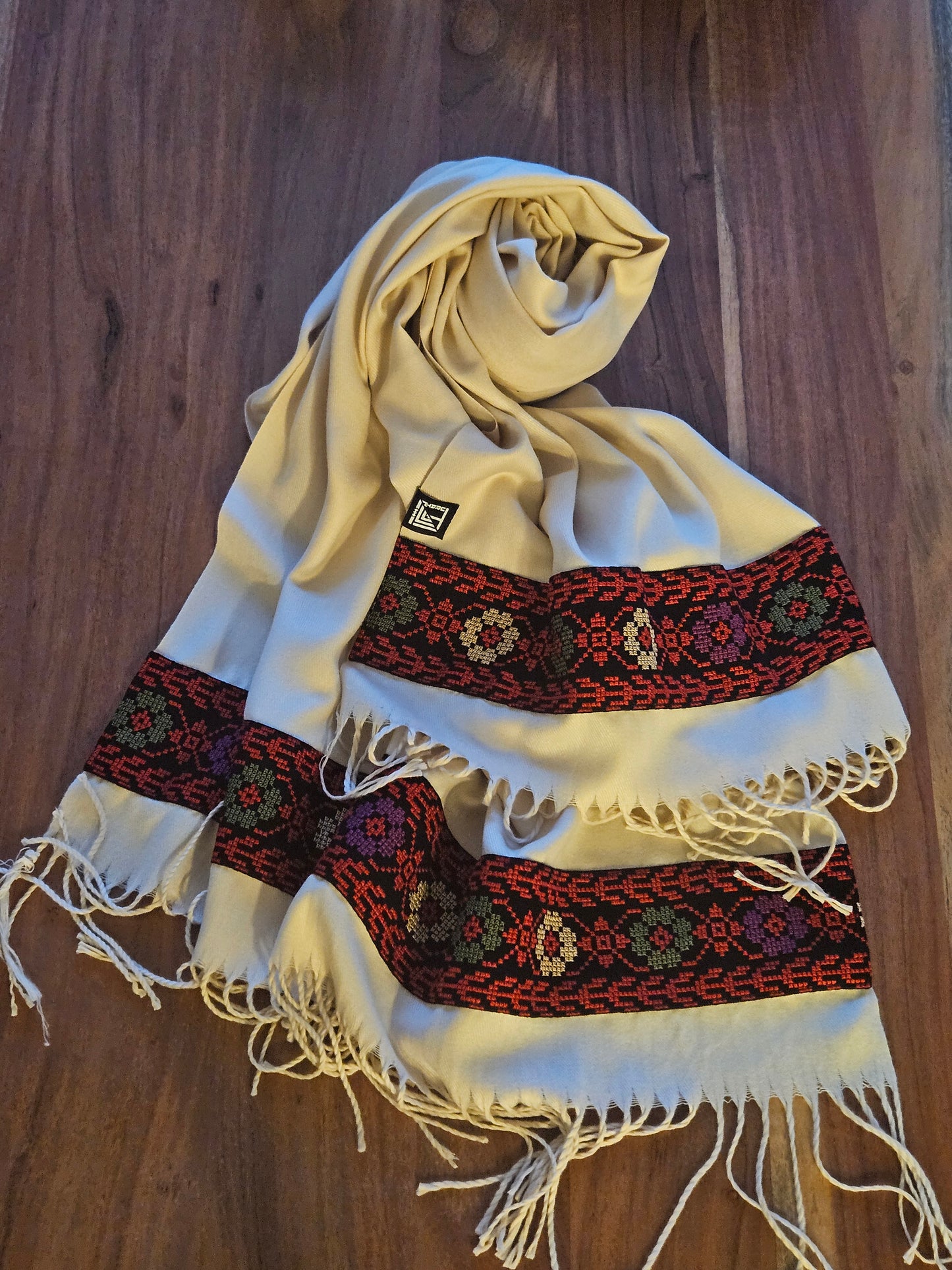 Beige Embroidered Scarf