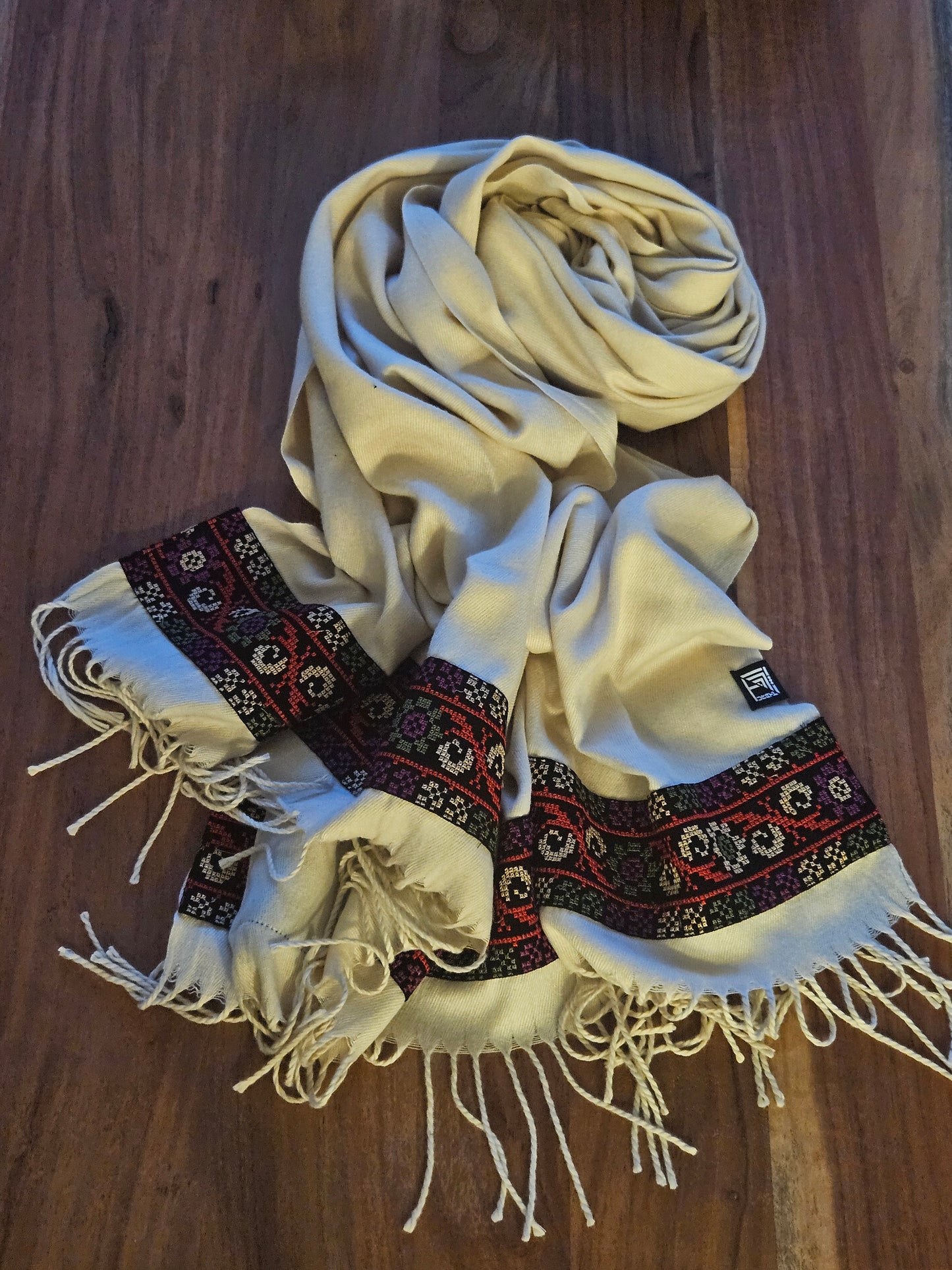 Beige Embroidered Scarf