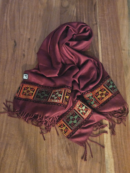 Burgundy Embroidered Scarf