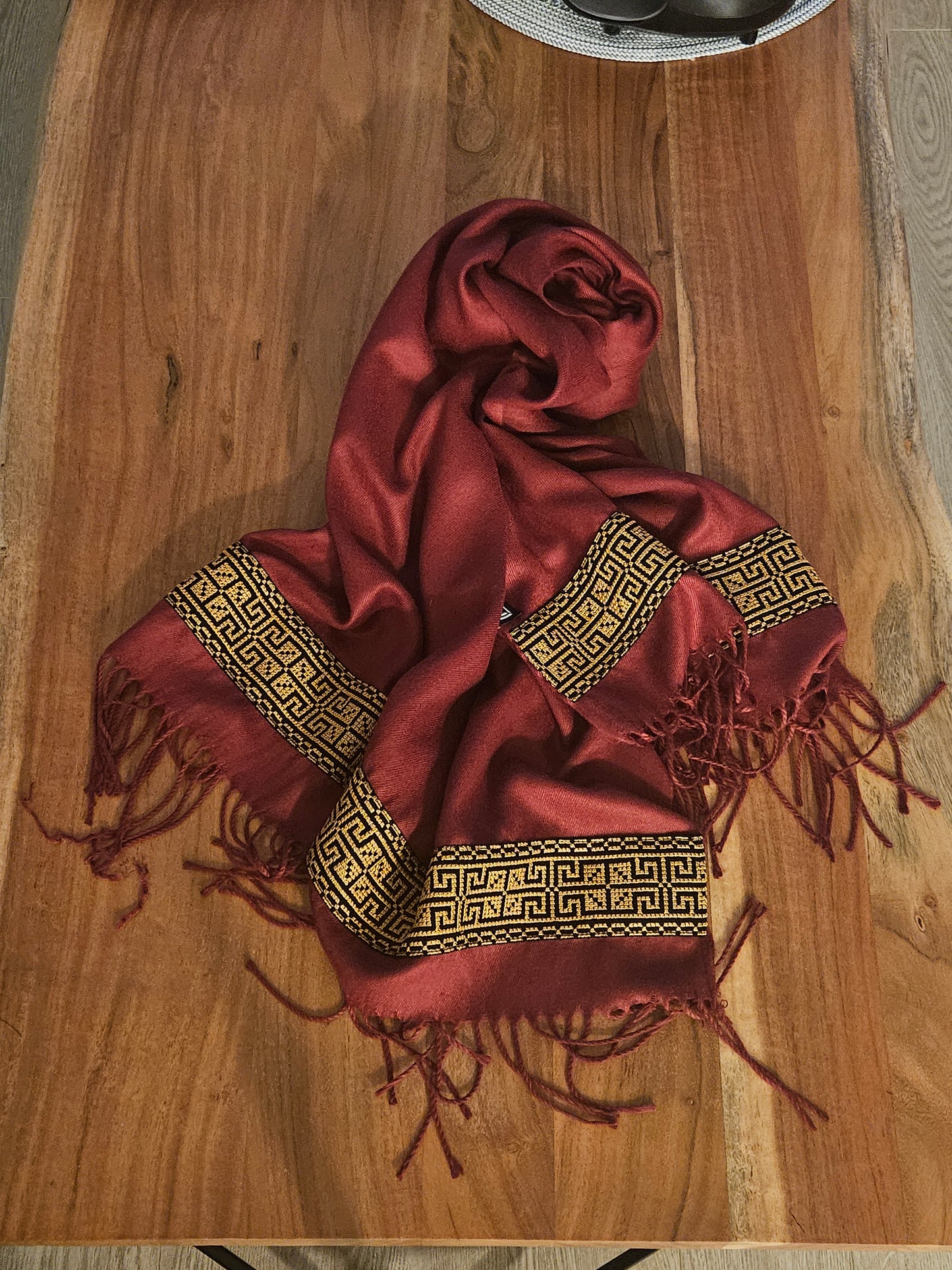 Burgundy Embroidered Scarf