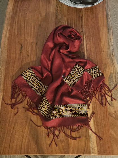 Burgundy Embroidered Scarf