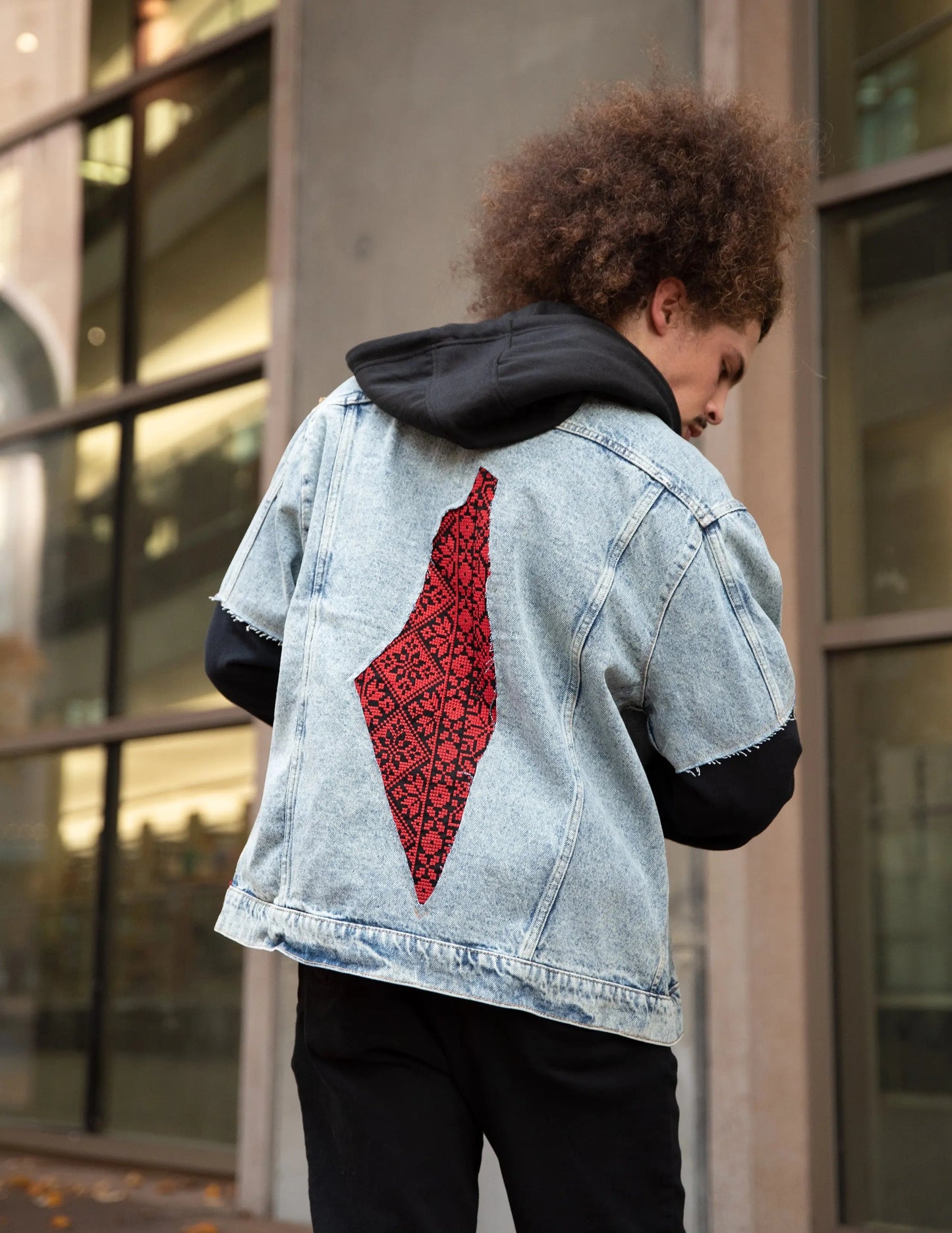 Hand-Cut Palestine Map Denim Jacket & Sweatshirt | Unisex Duo Mona Al Kurdi