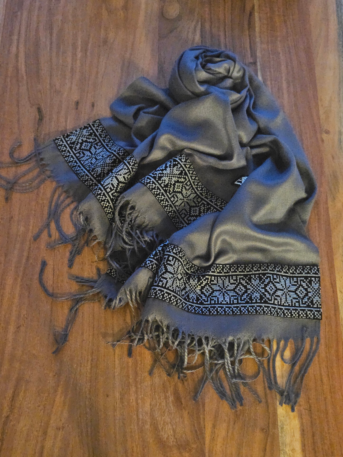 Grey Embroidered Scarf