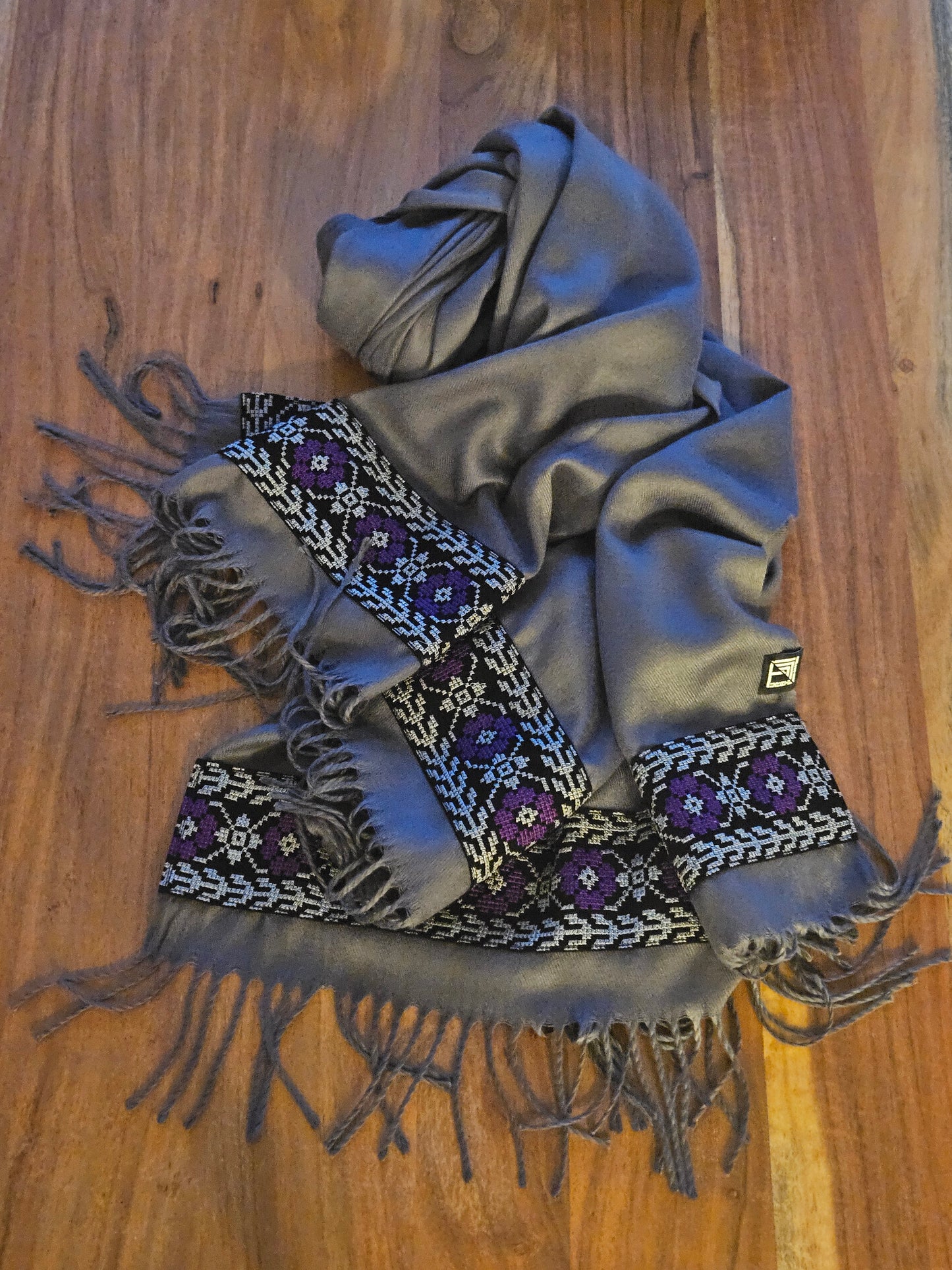 Grey Embroidered Scarf