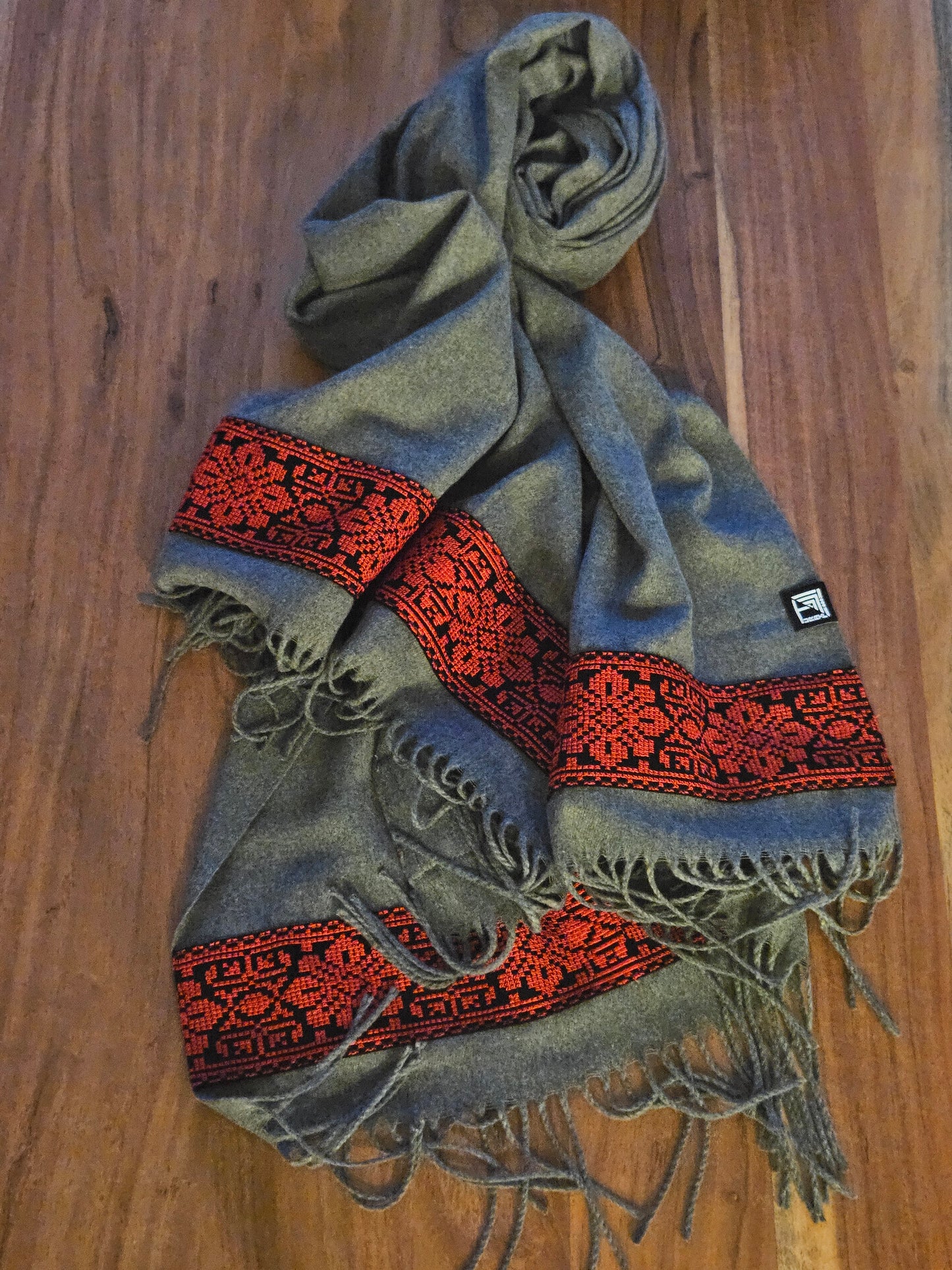 Grey Embroidered Scarf