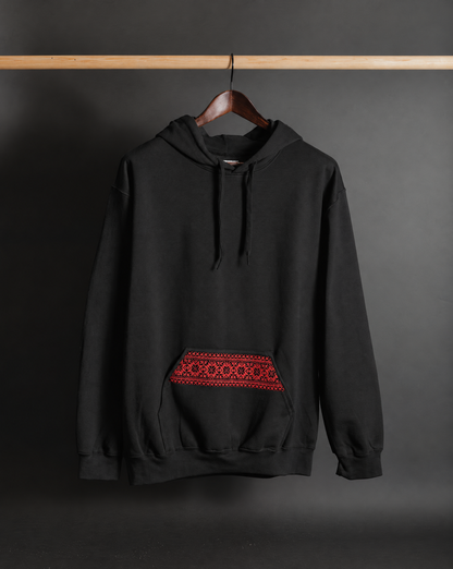 Black with Red Tatreez | Tatreez Embroidered Hoodie