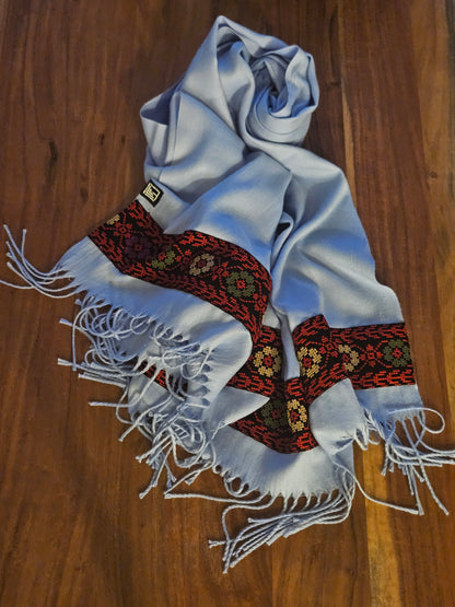 Light Blue Embroidered Scarf