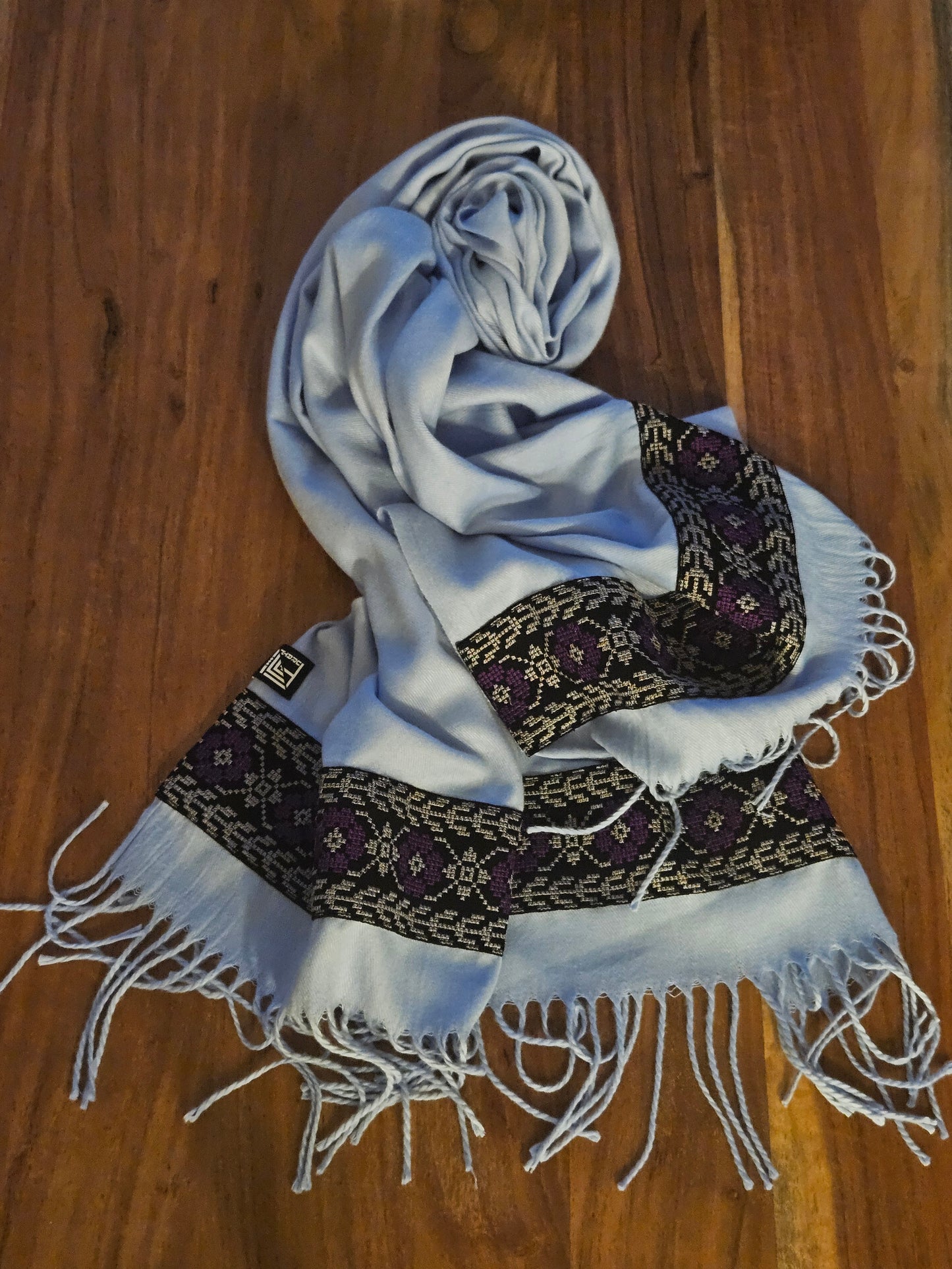 Light Blue Embroidered Scarf