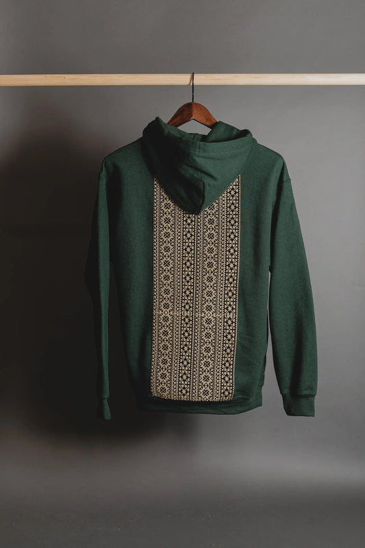 Forest Green Tatreez Embroidered Hoodie with Gold Tatreez