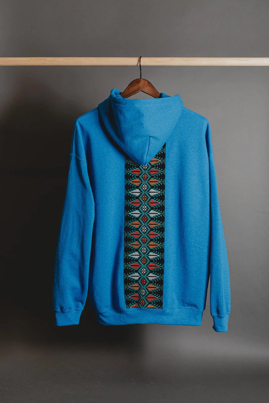 Sapphire Tatreez Embroidered Hoodie with Multicolor Cypress Tatreez