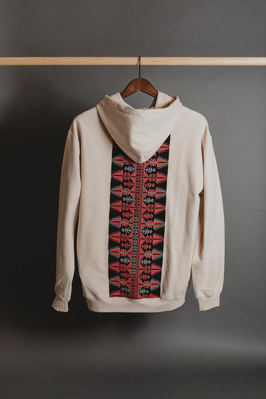Sand Tatreez Embroidered Hoodie with red cypress Tatreez