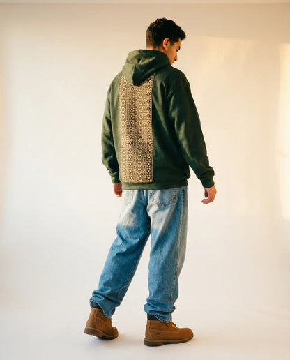 Forest Green with Gold Tatreez Embroidered Hoodies | Palestinian Heritage Streetwear Mona Al Kurdi